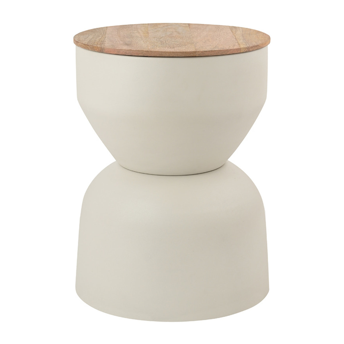 Table d'appoint ronde design avec rangement en métal grège et bois manguier massif D30 cm YOYO