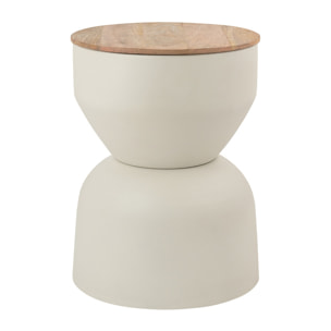 Table d'appoint ronde design avec rangement en métal grège et bois manguier massif D30 cm YOYO