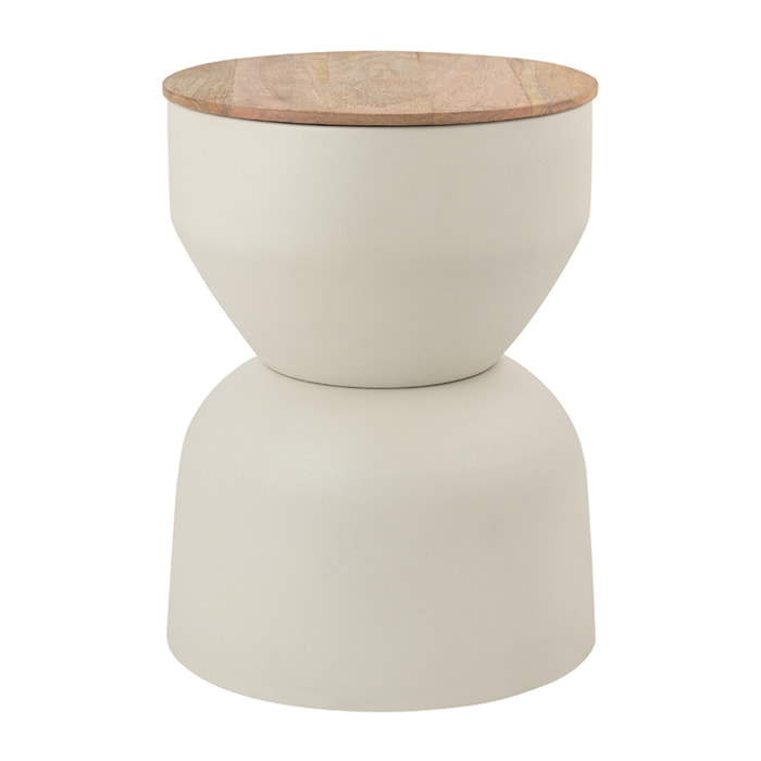 Table d'appoint ronde design avec rangement en métal grège et bois manguier massif D30 cm YOYO