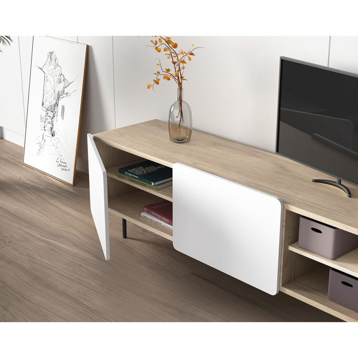 Bajo tv Biscuit roble claro y blanco 54x180x44 cm