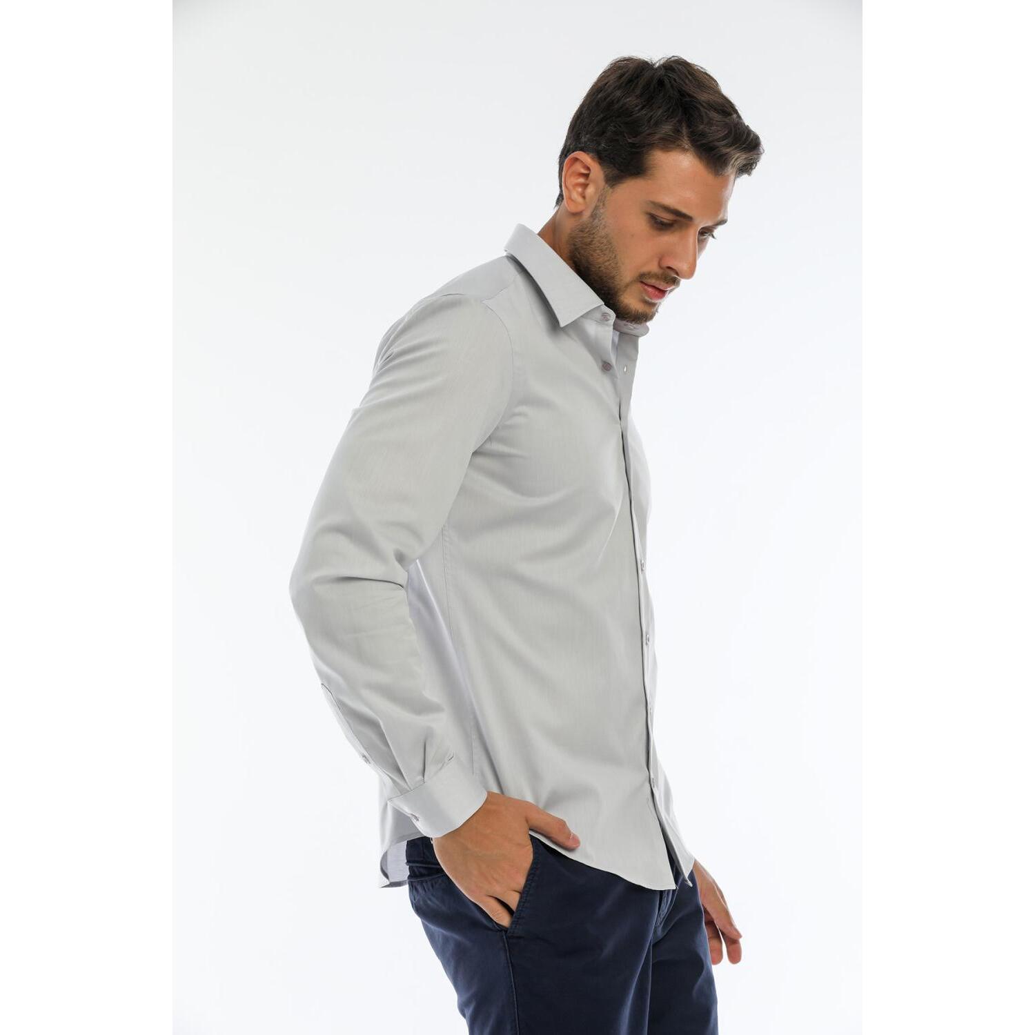 Camicia Uomo 1 Bottone Italiano Slim Satin Unito Grigio