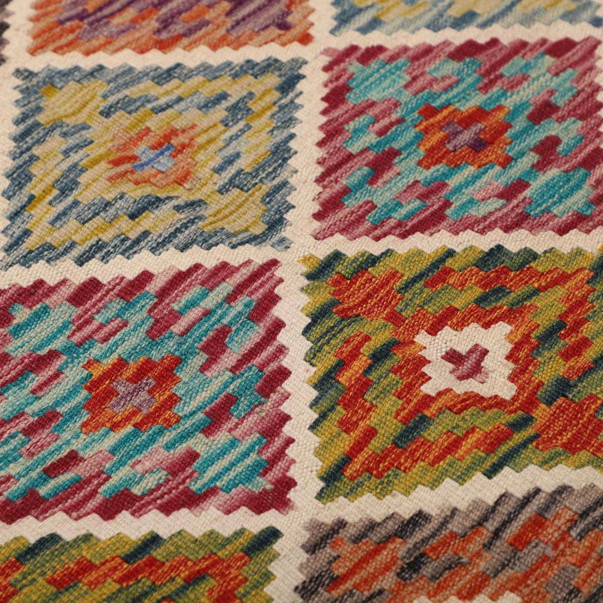 Tapis kilim géométrique, tissé à plat, artisanal en laine