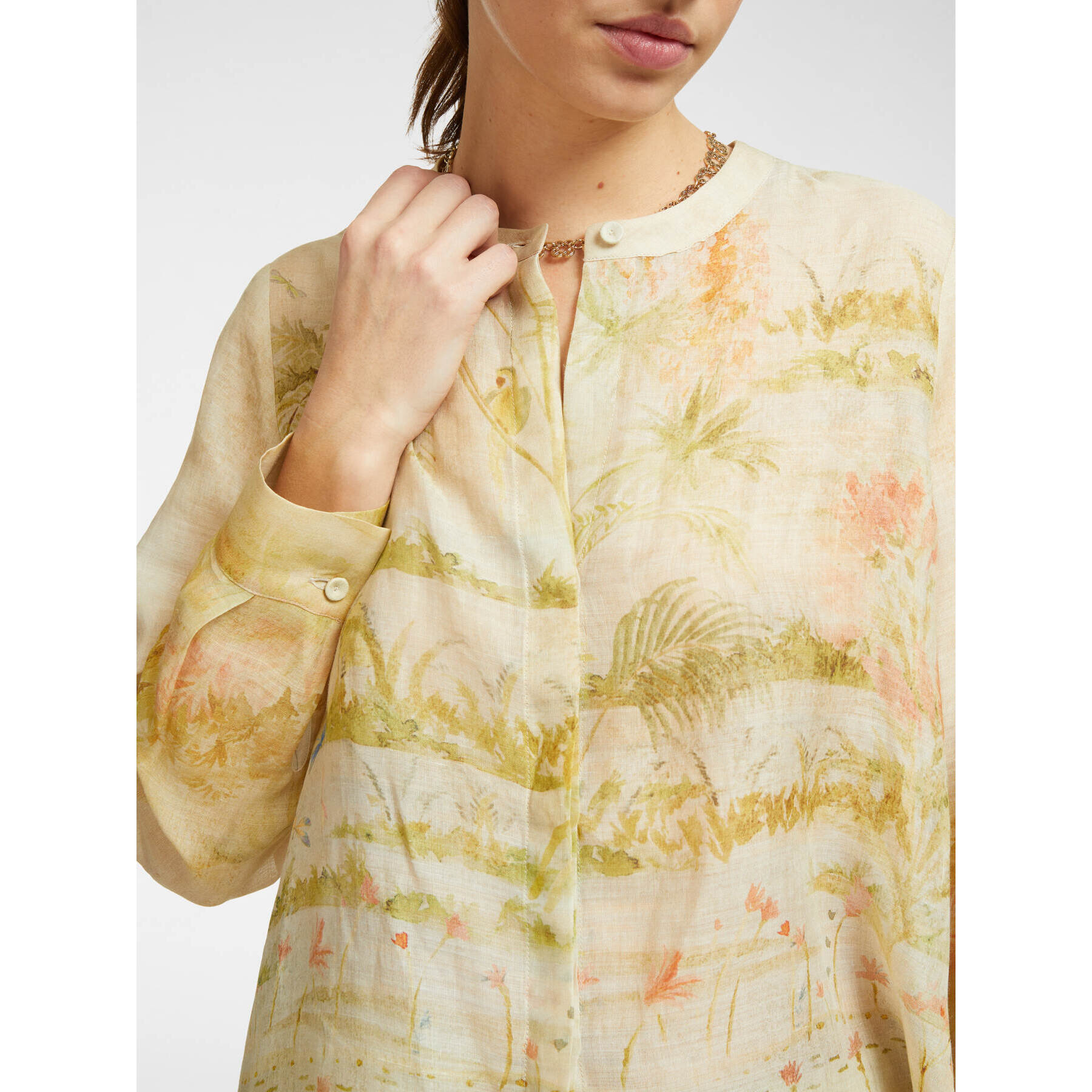 Elena Mirò - Camisa larga de ramio estampado - Beige
