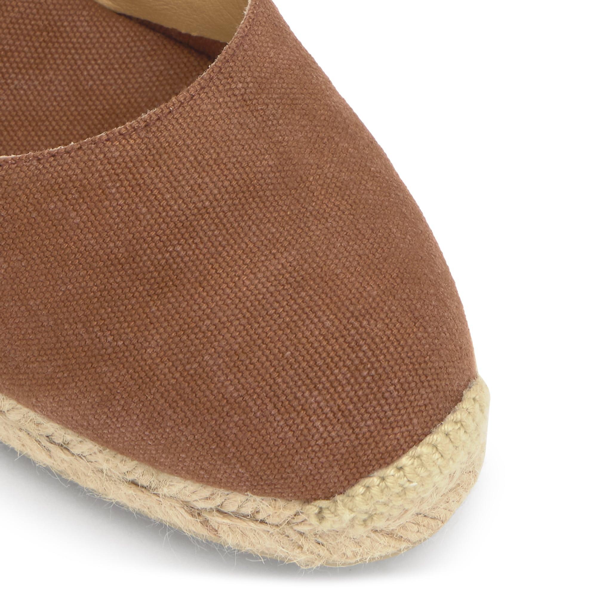 Alpargata de cuña 6 cm en lona de algodón con cintas al tobillo y talonera trenzada