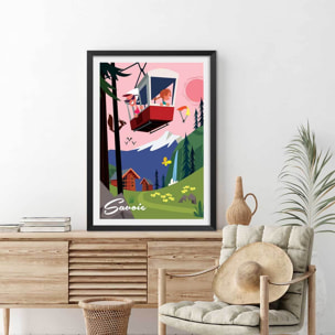 Poster retro savoie ou bien ! Affiche + cadre en bois - Noir