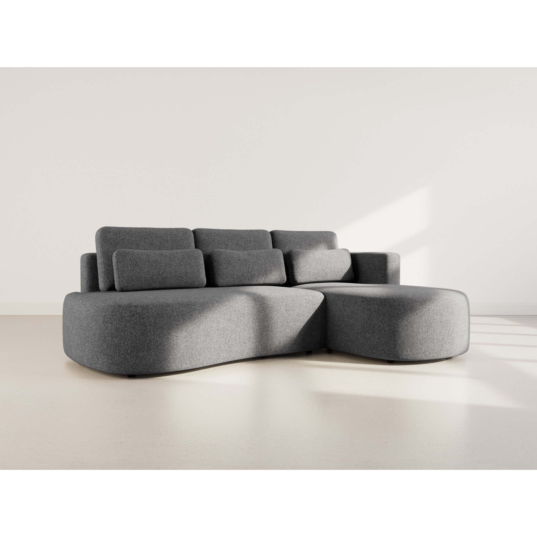 Mahina - canapé d'angle droit 4 places convertible avec coffre en tissu texturé - Gris Anthracite