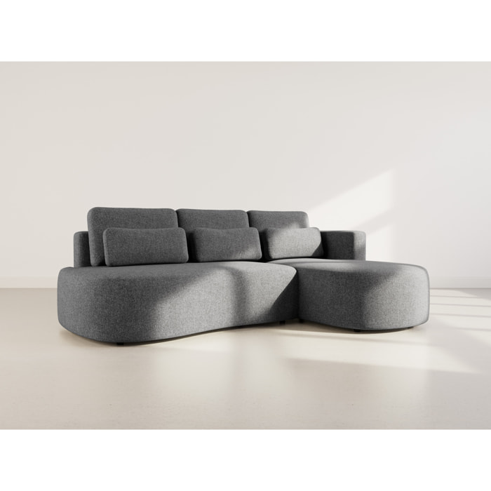 Mahina - canapé d'angle droit 4 places convertible avec coffre en tissu texturé - Gris Anthracite