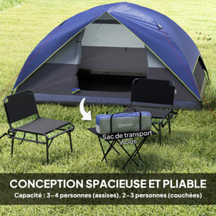 Tente de camping 2-4 personnes - fenêtre, 2 poches, port d'alimentation, sac de transport - bleu foncé