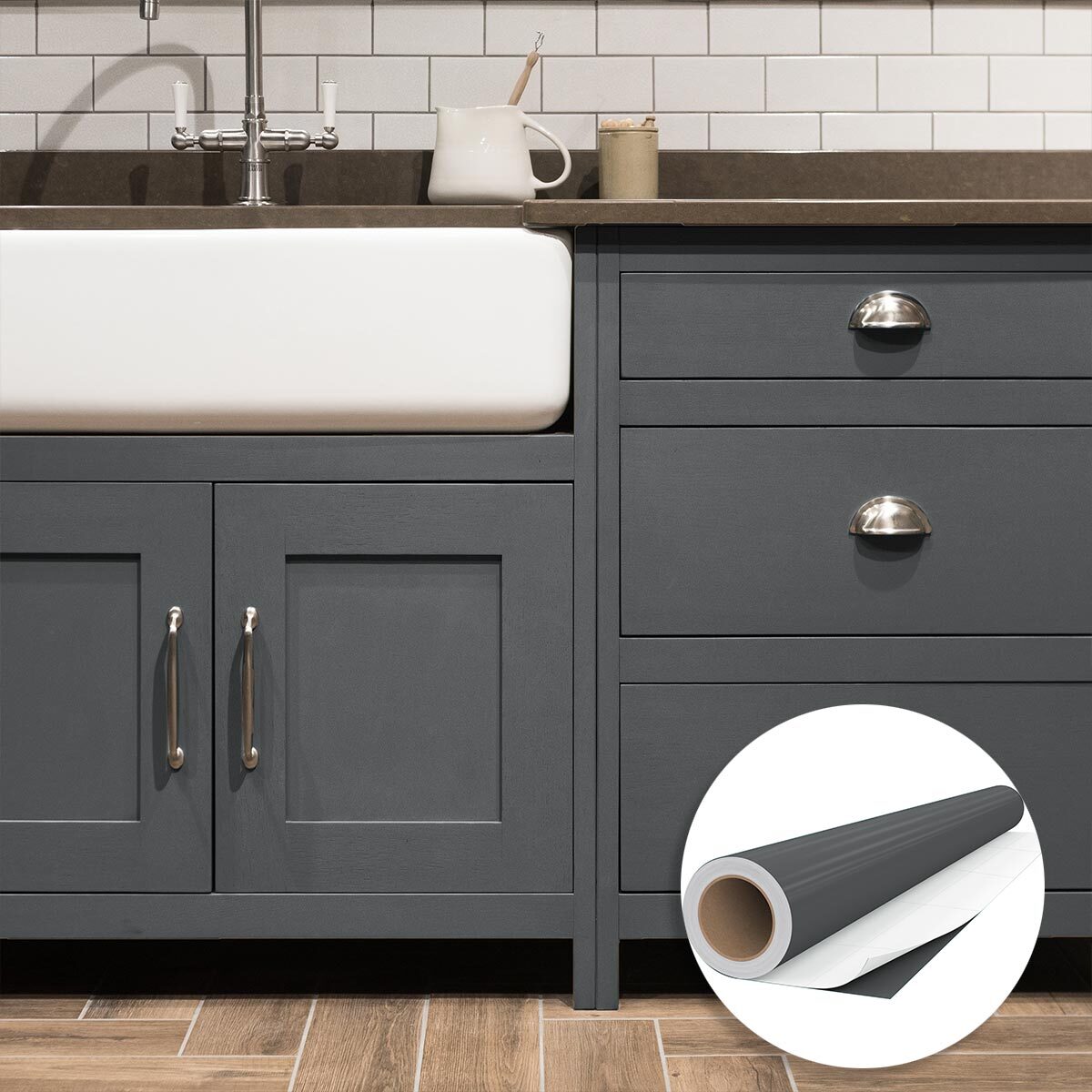 Rouleau adhésif décoratif Vinyle au Mètre - Gris tempete - Sticker Lavable Imperméable Mur Cuisine Meubles