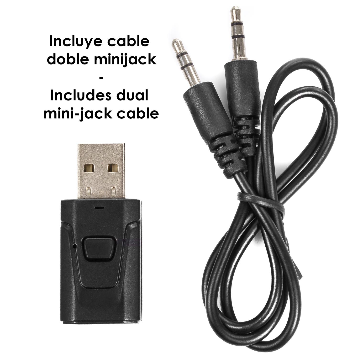 Trasmettitore e ricevitore Bluetooth con alimentazione USB e connessione minijack.