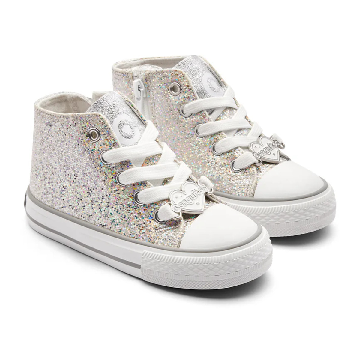 Zapatillas Altas Niña Estampado Purpurina Plateada
