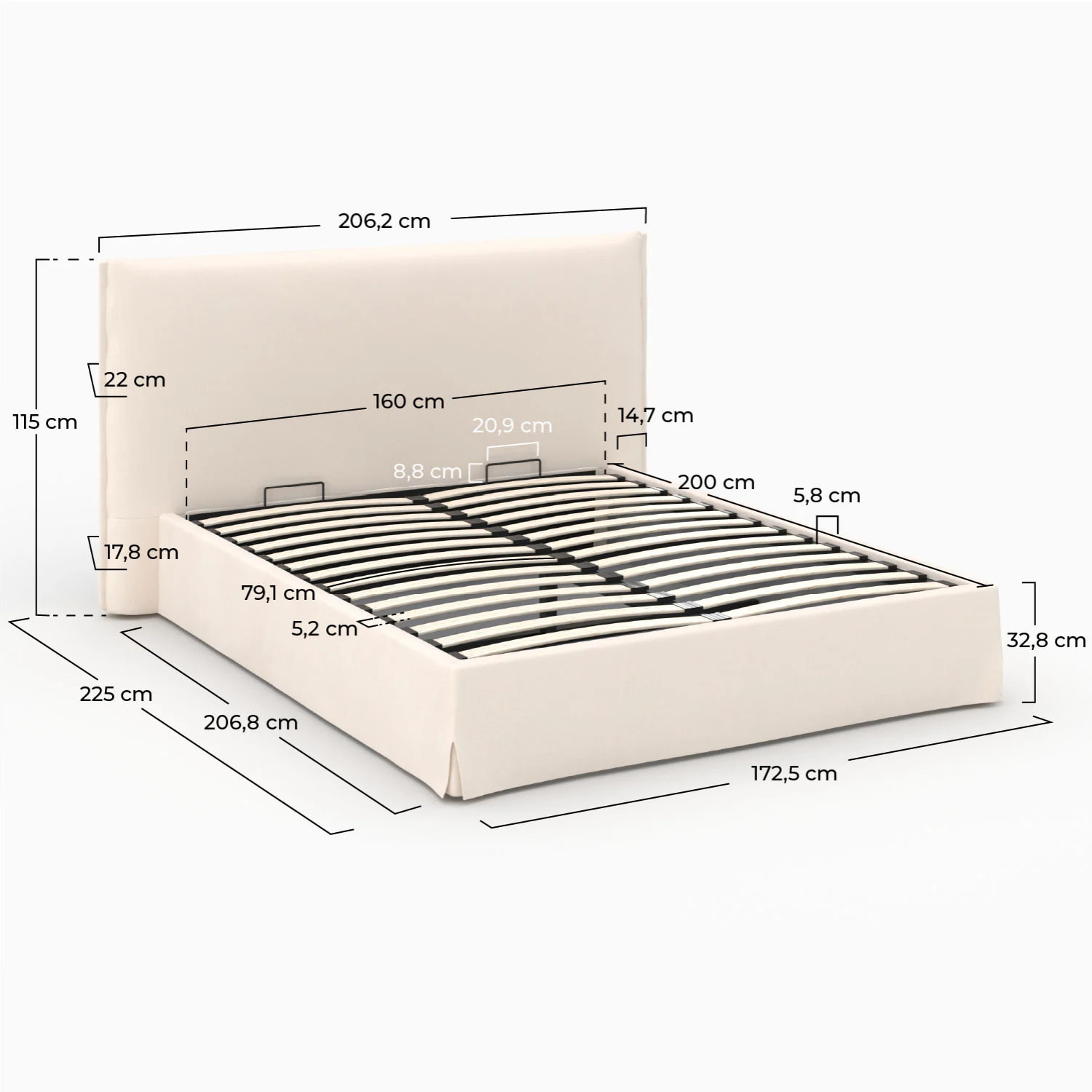 Lit coffre 160x200 cm en tissu blanc déhoussable - Safia