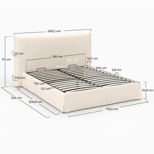 Lit coffre 160x200 cm en tissu blanc déhoussable - Safia
