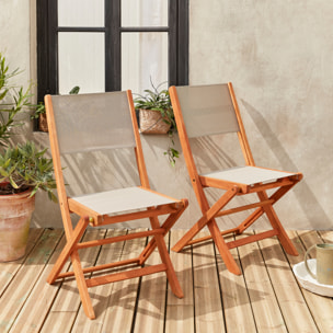 Chaises de jardin en bois et textilène - Almeria Gris taupe - 2 chaises pliantes en bois d'Eucalyptus huilé et textilène