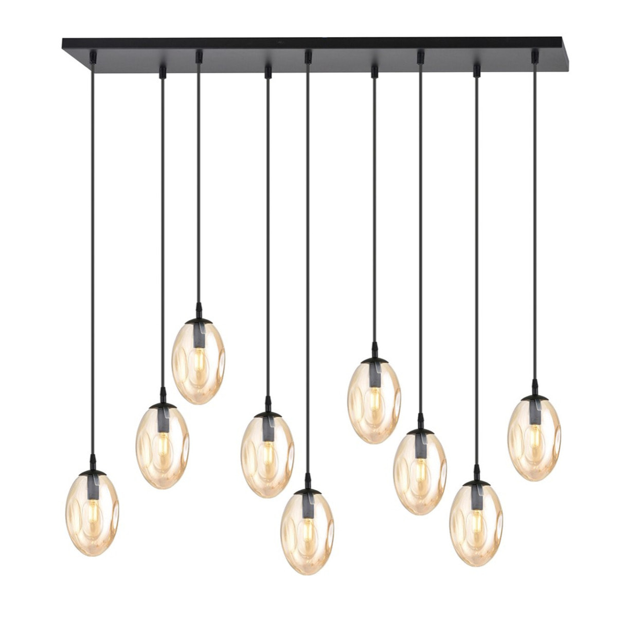 Lampada a sospensione Astral con nove diffusori in vetro ambra