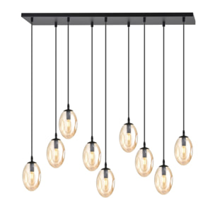 Lampada a sospensione Astral con nove diffusori in vetro ambra