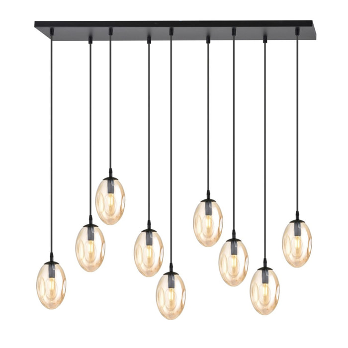 Lampada a sospensione Astral con nove diffusori in vetro ambra