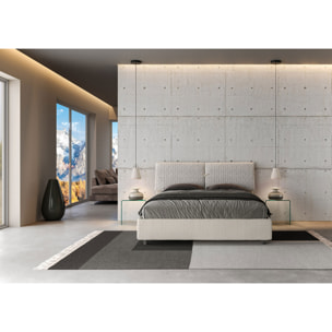 Letto matrimoniale con rete imbottito 160x210 tessuto Aragona 1 bianco Mados