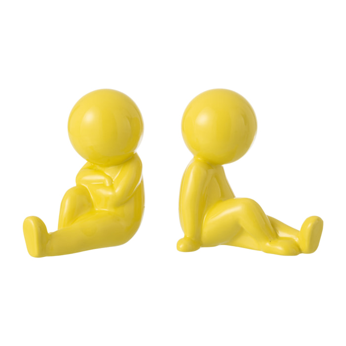 J-Line Serre-livre Marcel - grès - jaune - set de 2