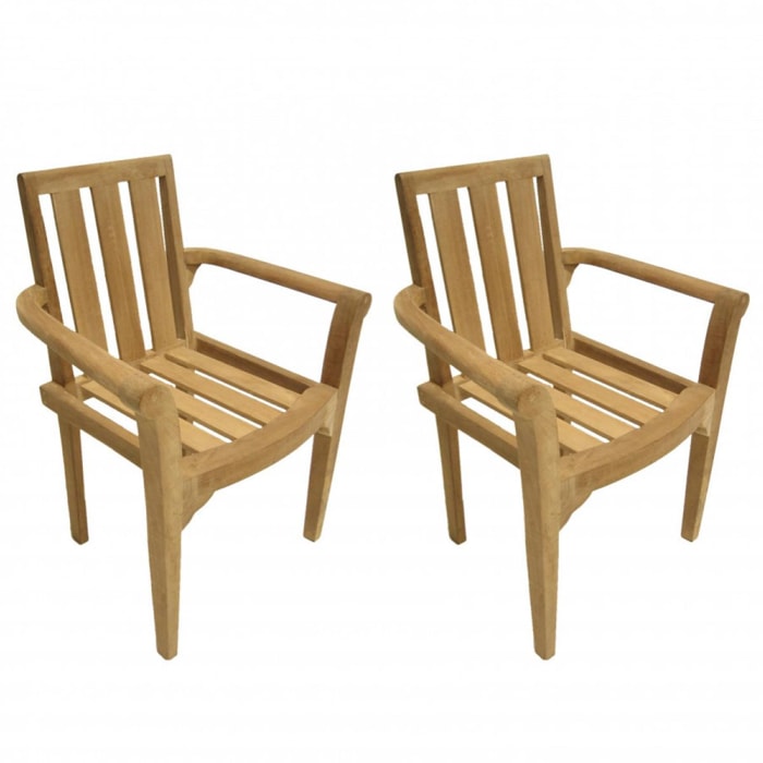 HARRIS - Ensemble de 2 fauteuils de jardin empilables en bois Teck