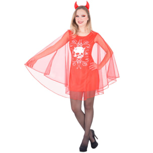 Vestito Halloween Donna Red Skull Lady Con Tulle Cerchietto Corna Rosso