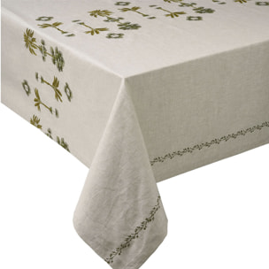 Nappe unie en lin brodé, BARBADE, Beige naturel