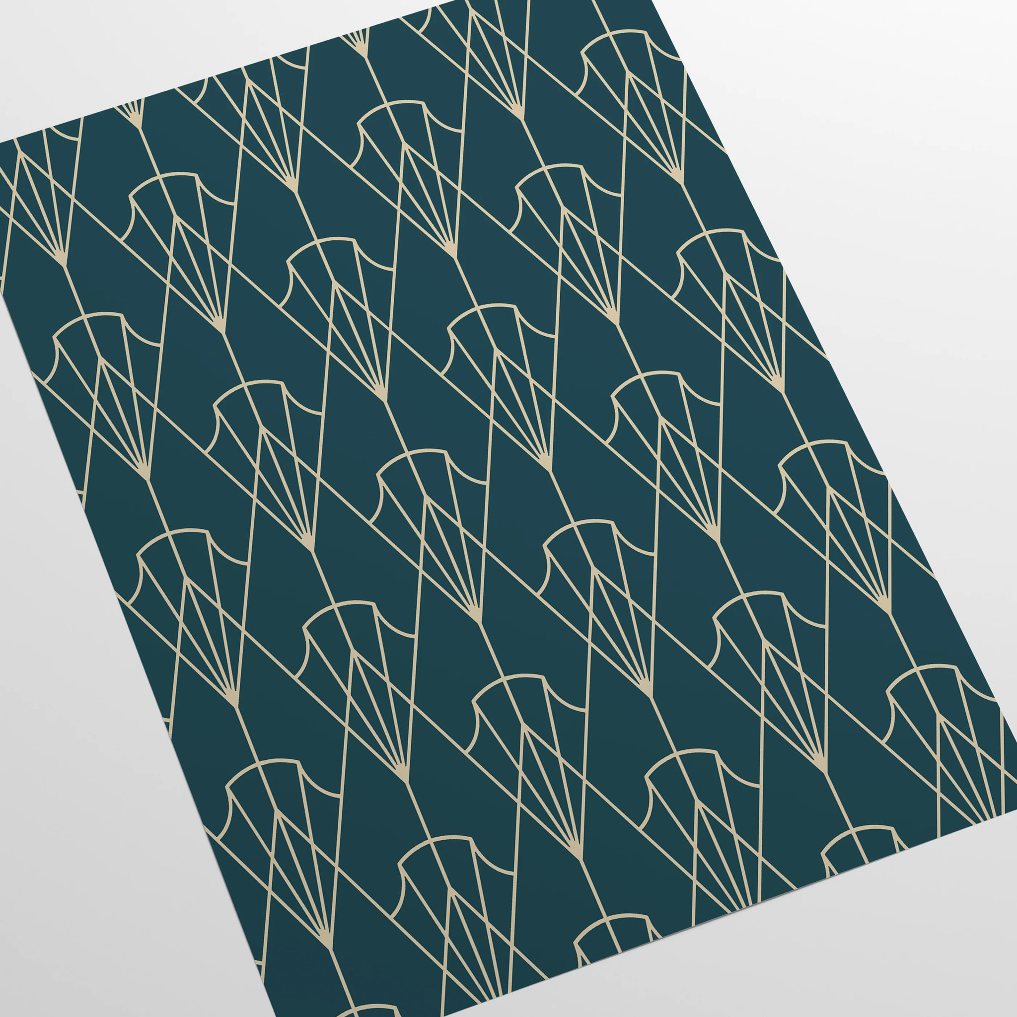 Carta da Parati Art Déco Anni 30 Verde Petrolio