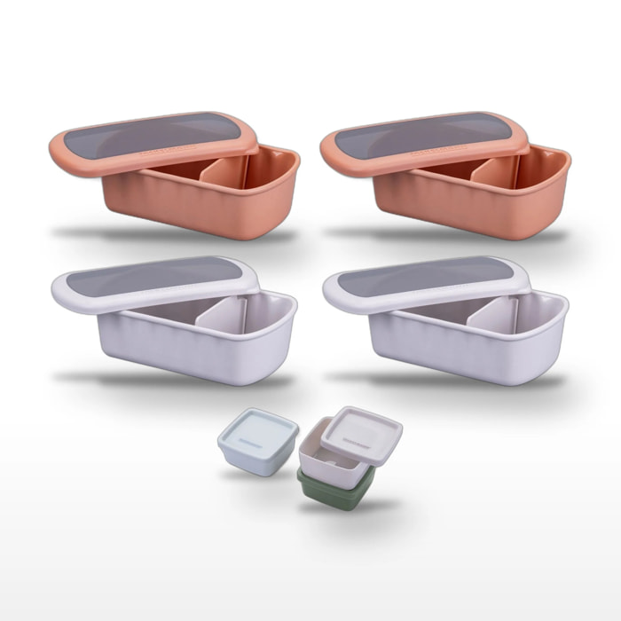 Lot de 4 lunch box 1L avec 3 boîtes à sauce Fackelmann Storage Terracotta + Beige