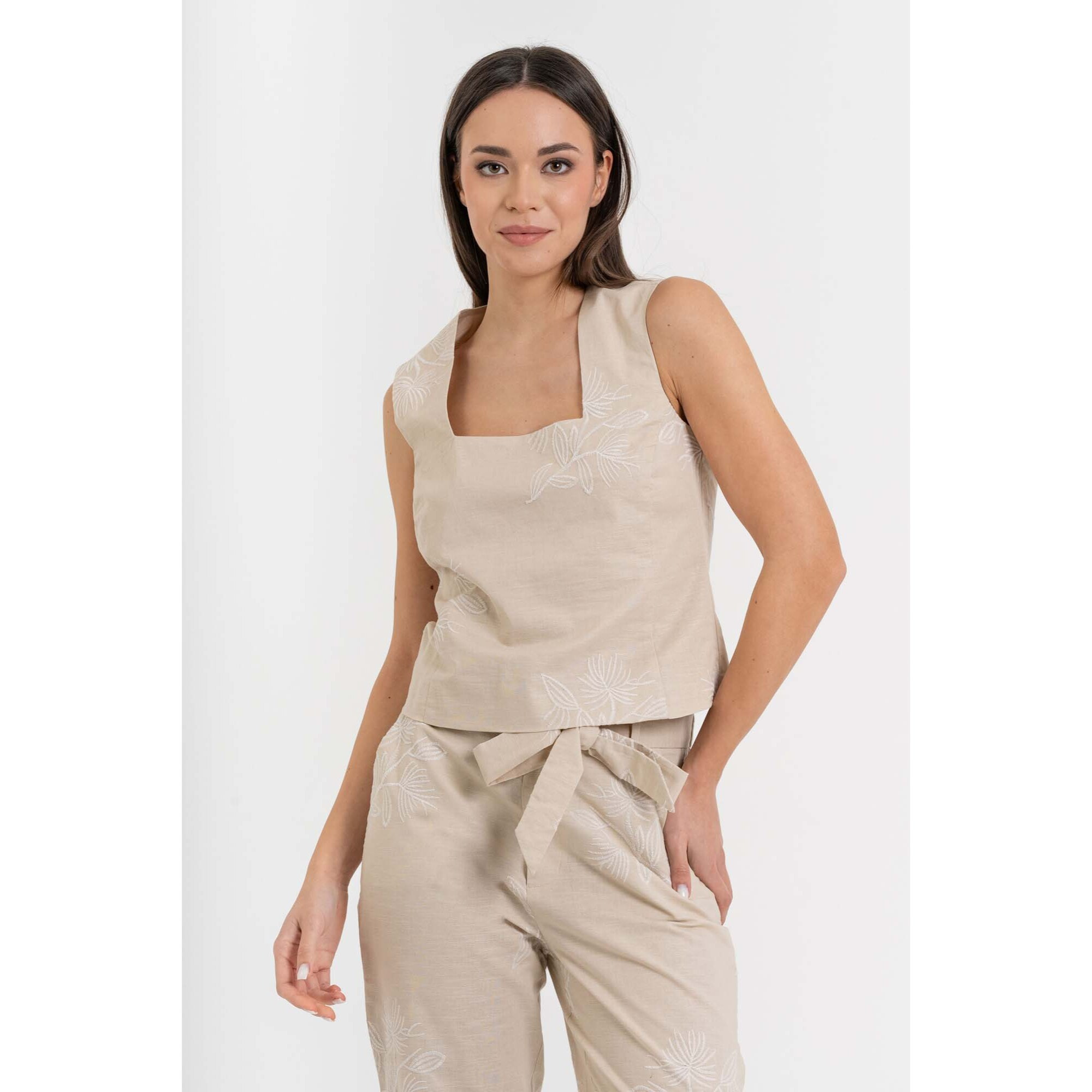 Kocca - Top da donna in cotone e lino con ricamo floreale Donna