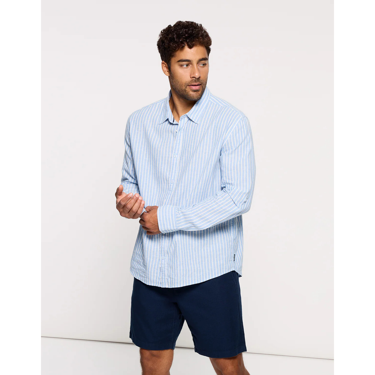 Camisa Rayas Manga Larga Azul - Ciclone