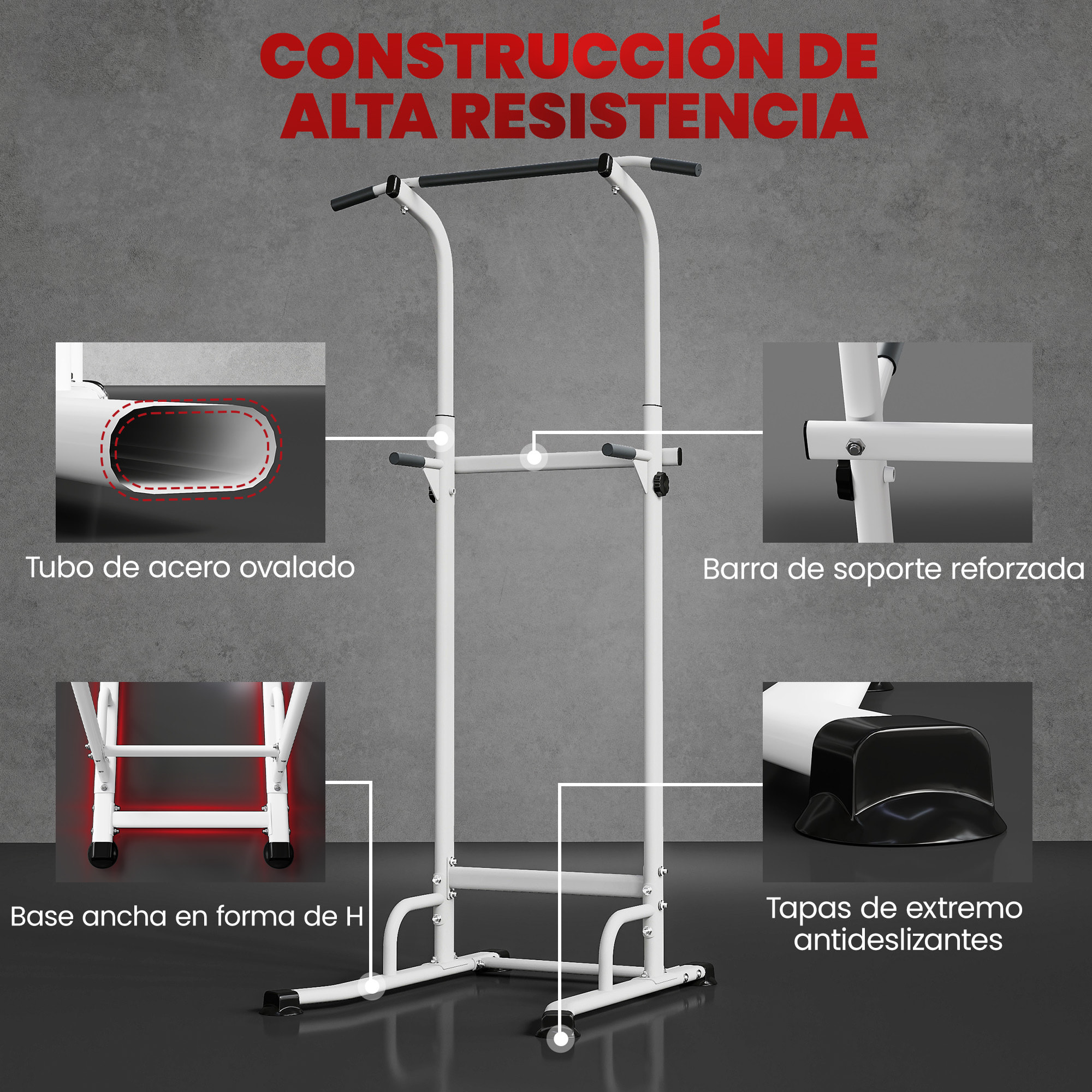Barra de Dominadas Altura Regulable 176,5-227 cm, Estación de Fondos Resistente para Gimnasio en Casa, Máquina Dominadas Multifuncional, para Entrenamiento de Fuerza, Carga 120 kg