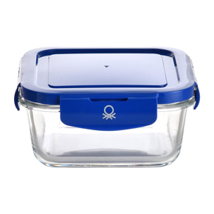 Hermético cuadrado 570ml en borosilicato y tapa azul, benetton