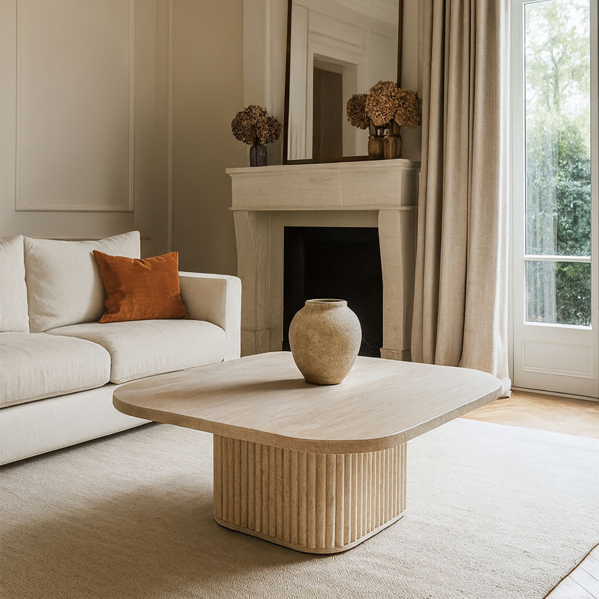 Table basse carré effet travertin 80cm SUSAN