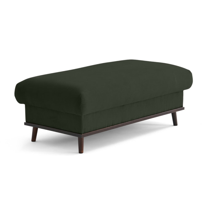 Albane - pouf en velours côtelé pieds bois foncé - Vert