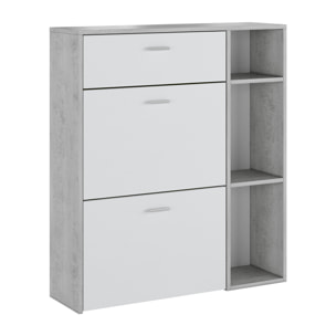 Scarpiera Mobile Portascarpe Salvaspazio Ingresso Con 2 Ribalte Doppia Profondità 1 Cassetto 3 Vani A Giorno 90x101.5x26 Cm Bianco Grigio Cemento