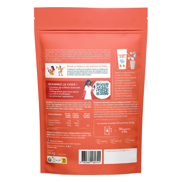 Nutri&Co Collagène Marin Type 1, 2 & 3 Peau & Articulations Goût Neutre - 180g