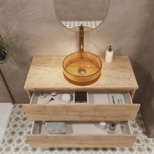 Conjunto de Baño Glass | 60 cm Nature | Dos Cajones | Lavabo de Vidrio Xampagne | No incluye Espejo | Mueble Montado | Alday