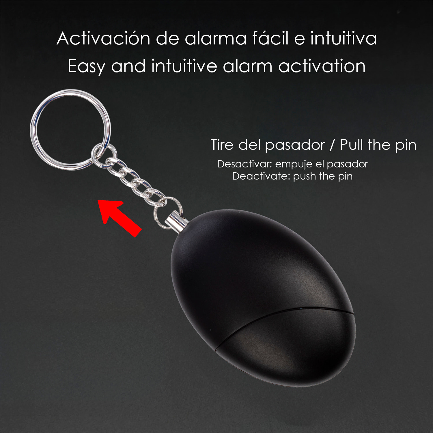 Allarme SOS personale con luce LED brillante e suono di 120dB. Batteria A23 inclusa e attivazione rapida tirando l'anello.