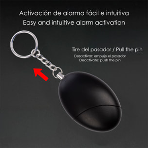 Allarme SOS personale con luce LED brillante e suono di 120dB. Batteria A23 inclusa e attivazione rapida tirando l'anello.