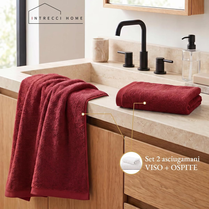 INTRECCI HOME Set Bagno Asciugamani Viso e Ospite, in Puro Cotone 500 g, Morbidezza Extra, Assorbenza Superiore