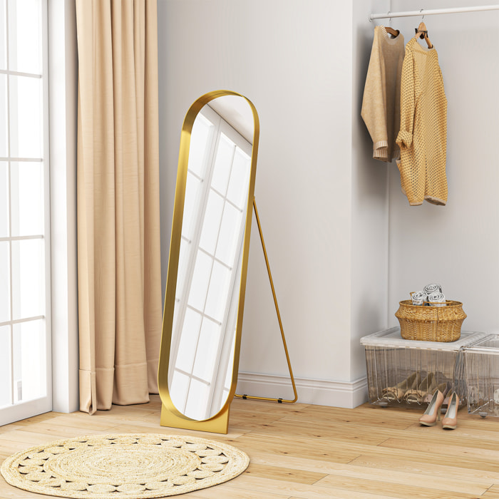 Miroir sur pied design métal doré dim. 40 x 160 cm autoportant ou à adosser