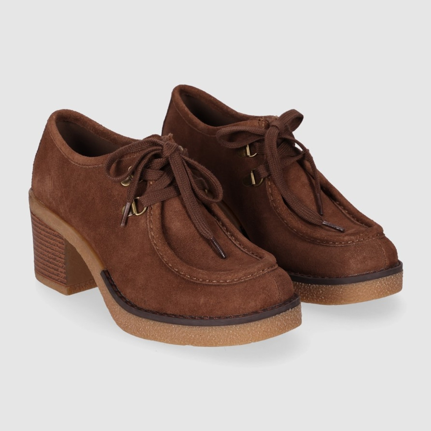 Zapatos de Serraje - Taupe - Tacón: 6 cm