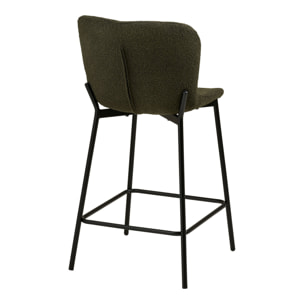 Set 2 sgabelli counter Maceda in bouclé verde scuro con gambe nere 47x55x95 cm