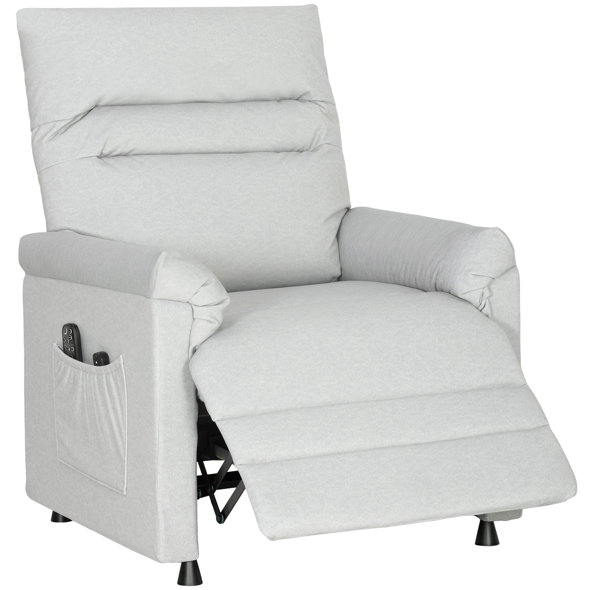 Fauteuil massant chauffant inclinable poches rangement port USB intégré velours gris