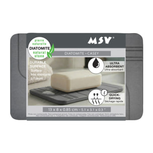 Porte-savon CASEY en diatomite gris foncé à lignes gravées 13 x 8 cm – Absorbant et séchage rapide
