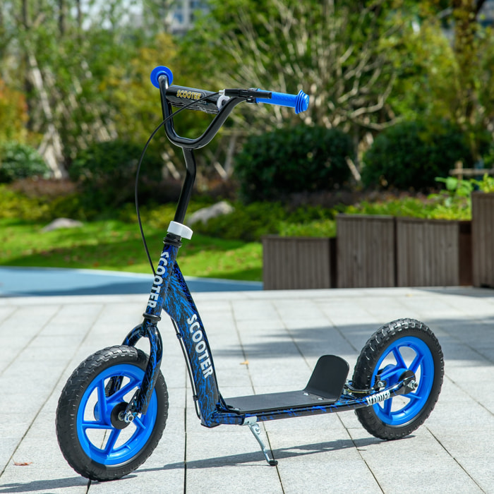 Trottinette patinette enfant à partir de 6 ans roues 30 cm guidon réglable poignée frein et béquille acier bleu