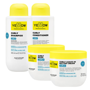 ALFAPARF Yellow Kit Curls Shampoo 500ml + Mask 500ml + Conditioner 500ml + Leave In Butter Cream 500ml