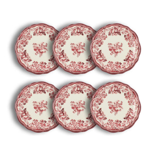 Lot de 6 assiettes à dessert fleuries en porcelaine rose 20cm FAUSTINE