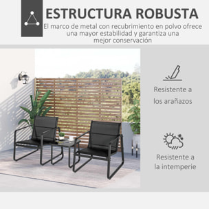 Conjunto de Muebles Jardín 3 Piezas Mesa de Vidrio y 2 Sillas para Terraza Negro