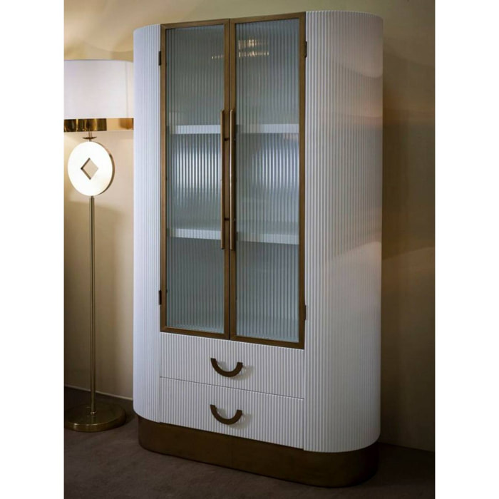 Vetrina Sable, Credenza espositiva, Vetrinetta multiuso, Madia da soggiorno, 85x40 h160 cm, Bianco e Marrone
